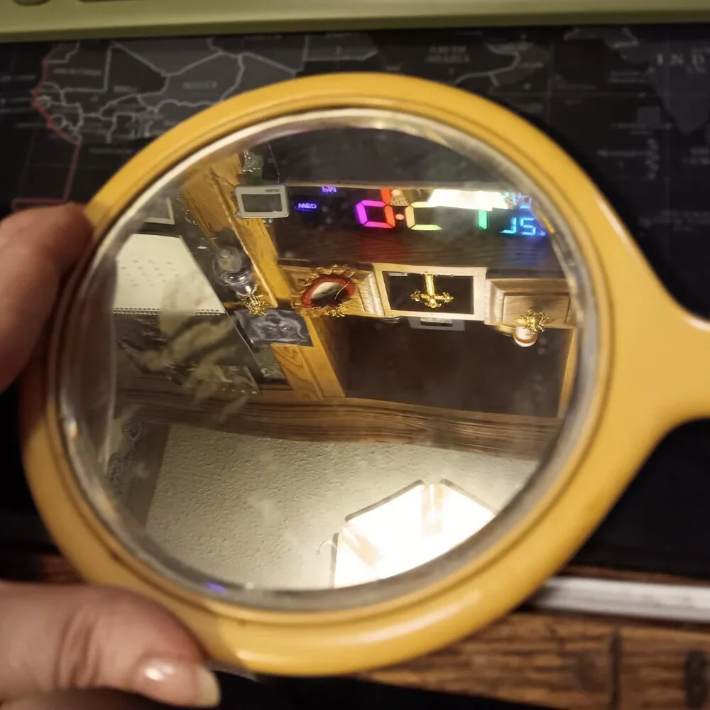 Vintage Celluloid Round Beveled Vanity Hand Mirror ***READ***